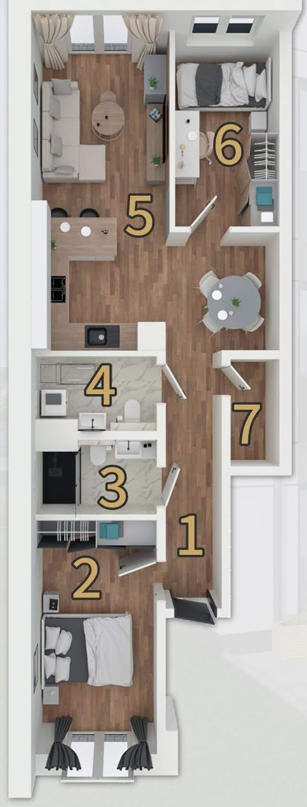 Rzut lokalu 1, Segment A, 65,10 m²
